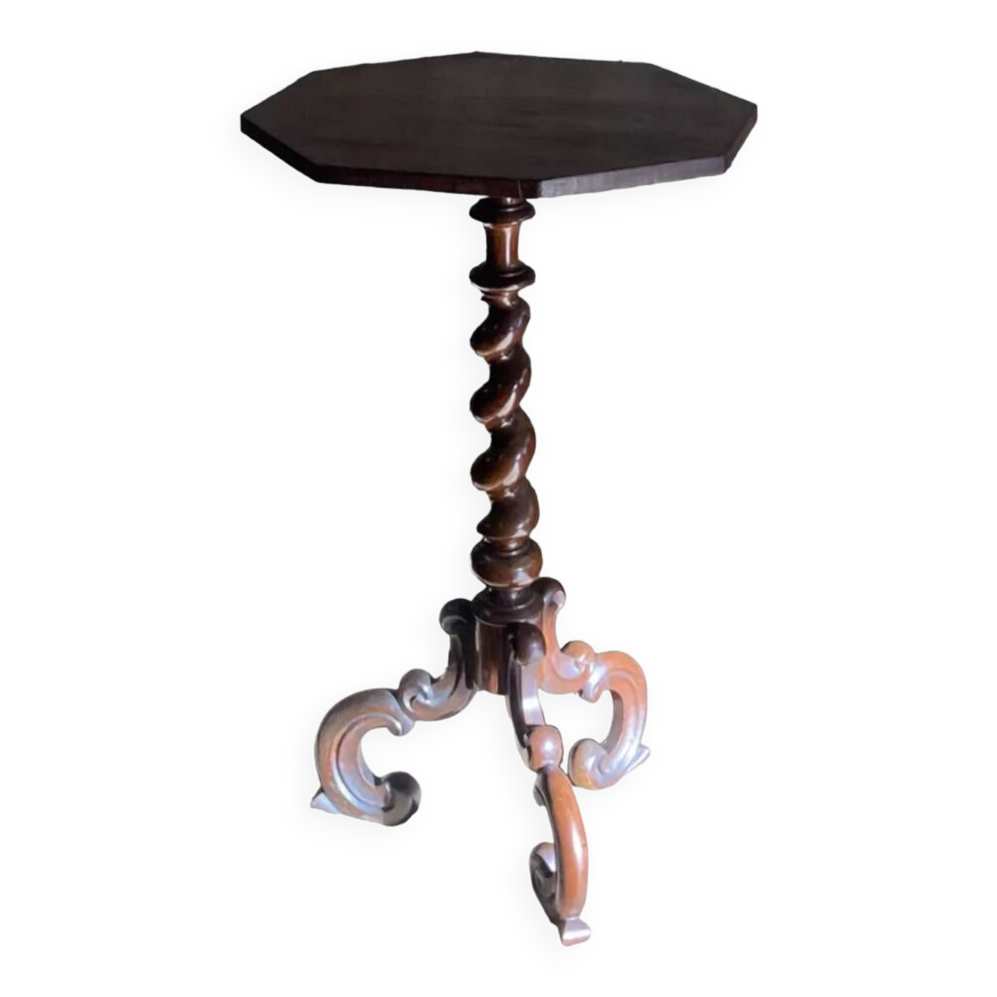 19th century pedestal table in twisted wood Louis XIII tripod