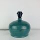 Ceramic green/blue globe lamp, rattan shade, vintage