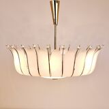 Grand chandelier Rupert Nikoll 27" mid-century brass with leaves, Austria, 1950.