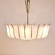 Grand chandelier Rupert Nikoll 27" mid-century brass with leaves, Austria, 1950.