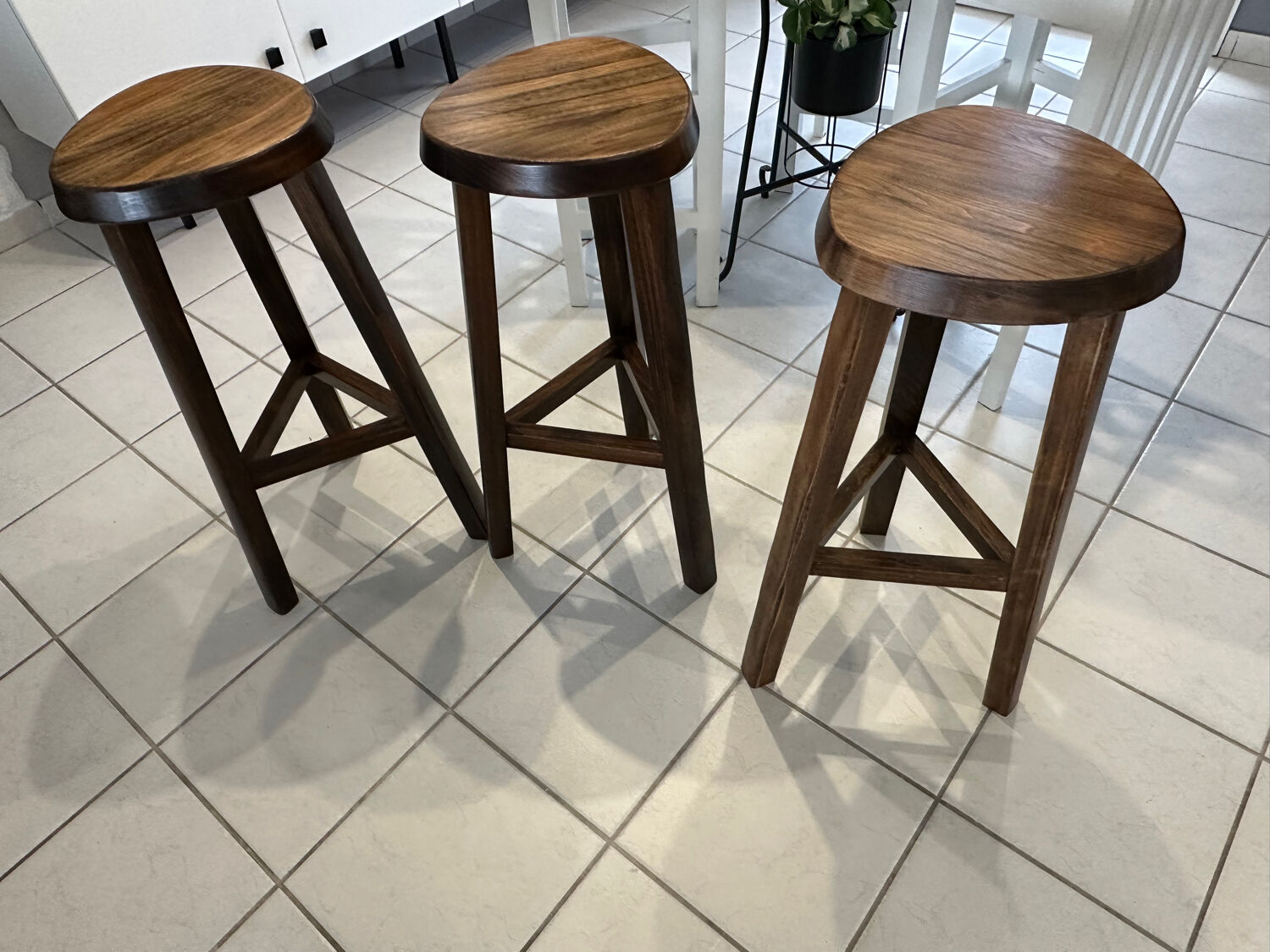 Set of 3 Vintage Brutalist Bar Stools from the 1970s