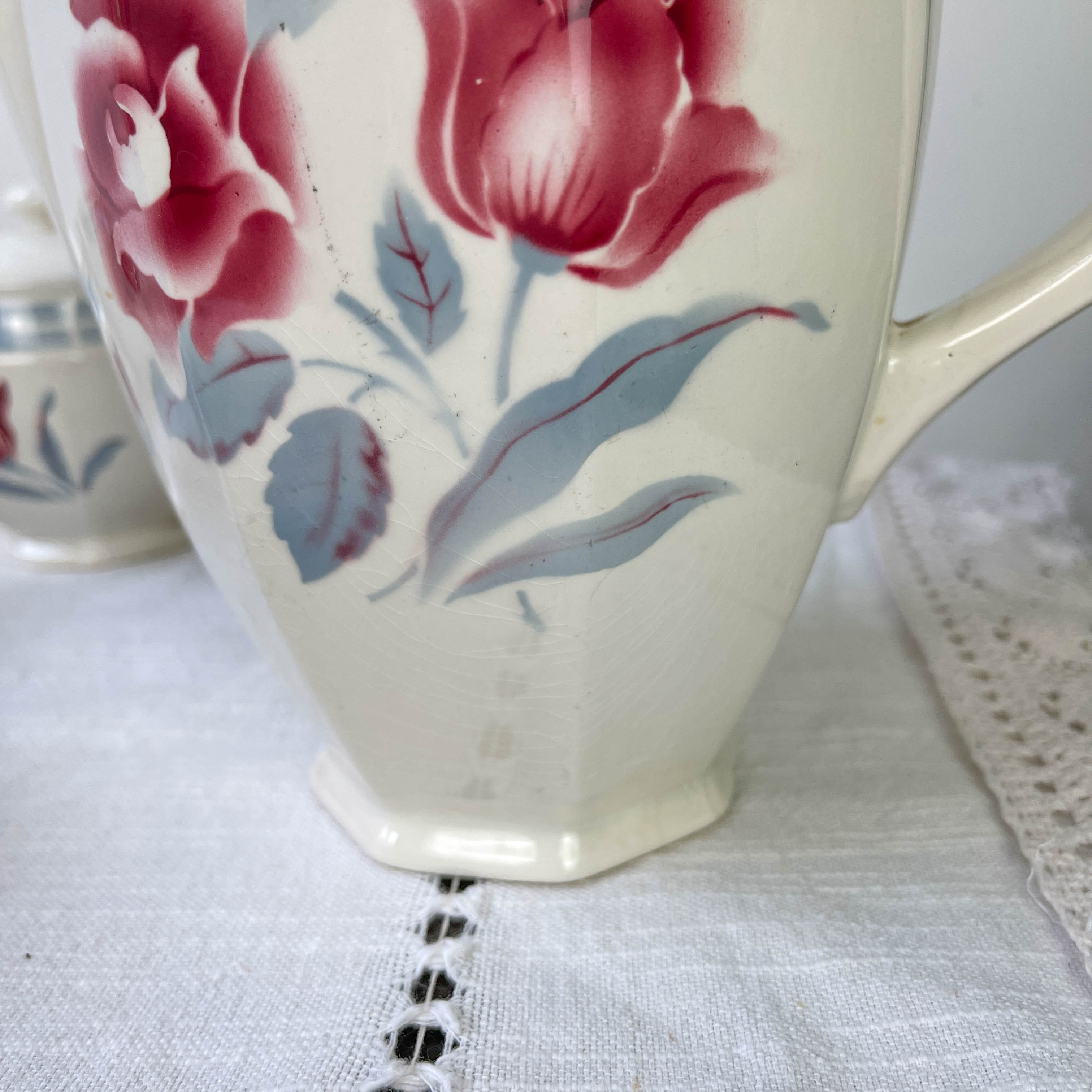 Vintage tea set in Sarreguemines flowered earthenware, "Troyes" model