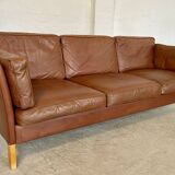 Vintage danish mid century mogens hansen 3 person cognac leather sofa 1960,s