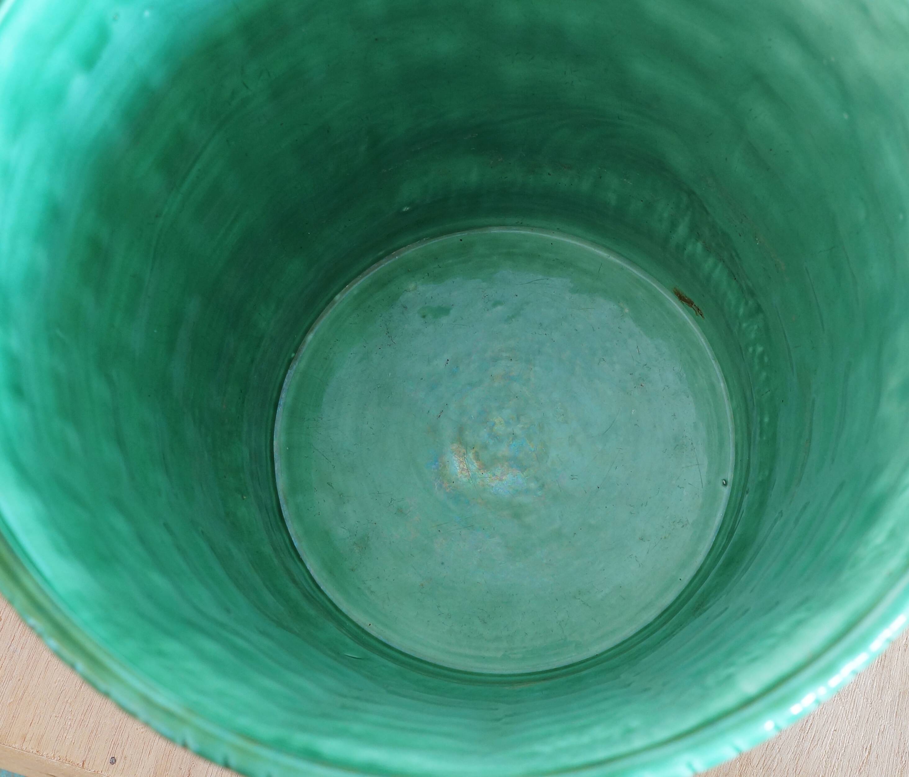 Large green Sarreguemines plant pot 1960s