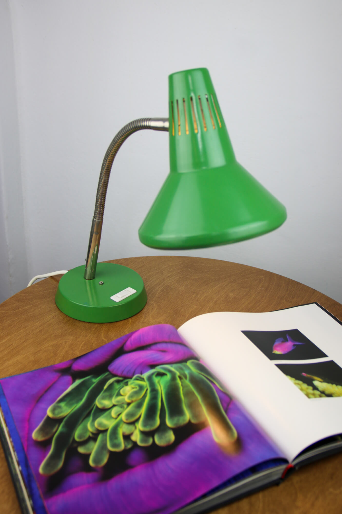 Adjustable Desk Lamp in Green Painted Metal and Chrome-Plated Spiral Arm from TEP, 1970s