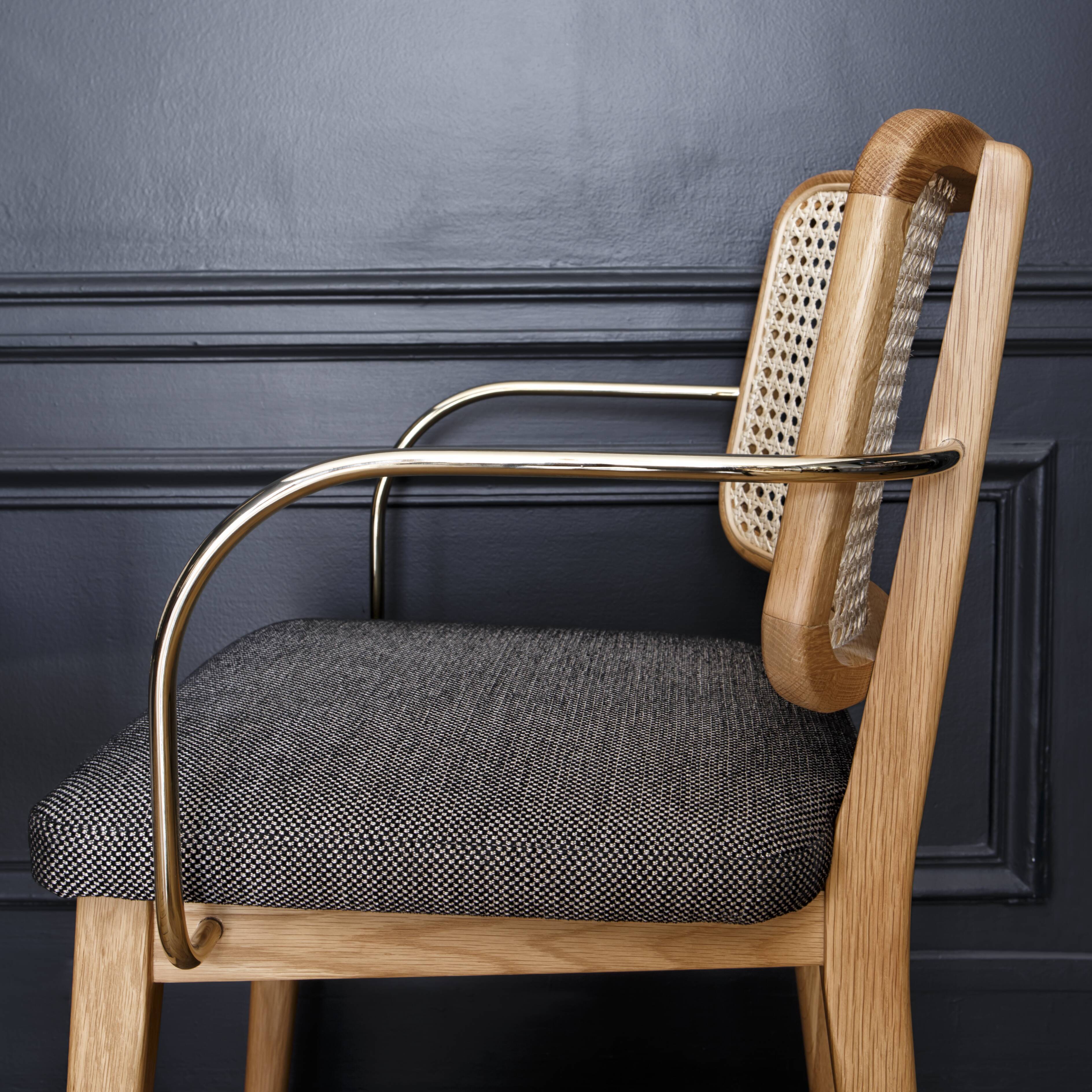 Light wood caning chair armrests red Edition caviar fabric