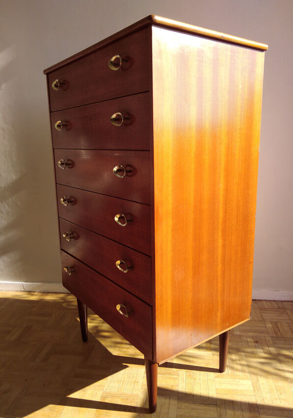 Commode haute à 6 tiroirs - teck - 1960