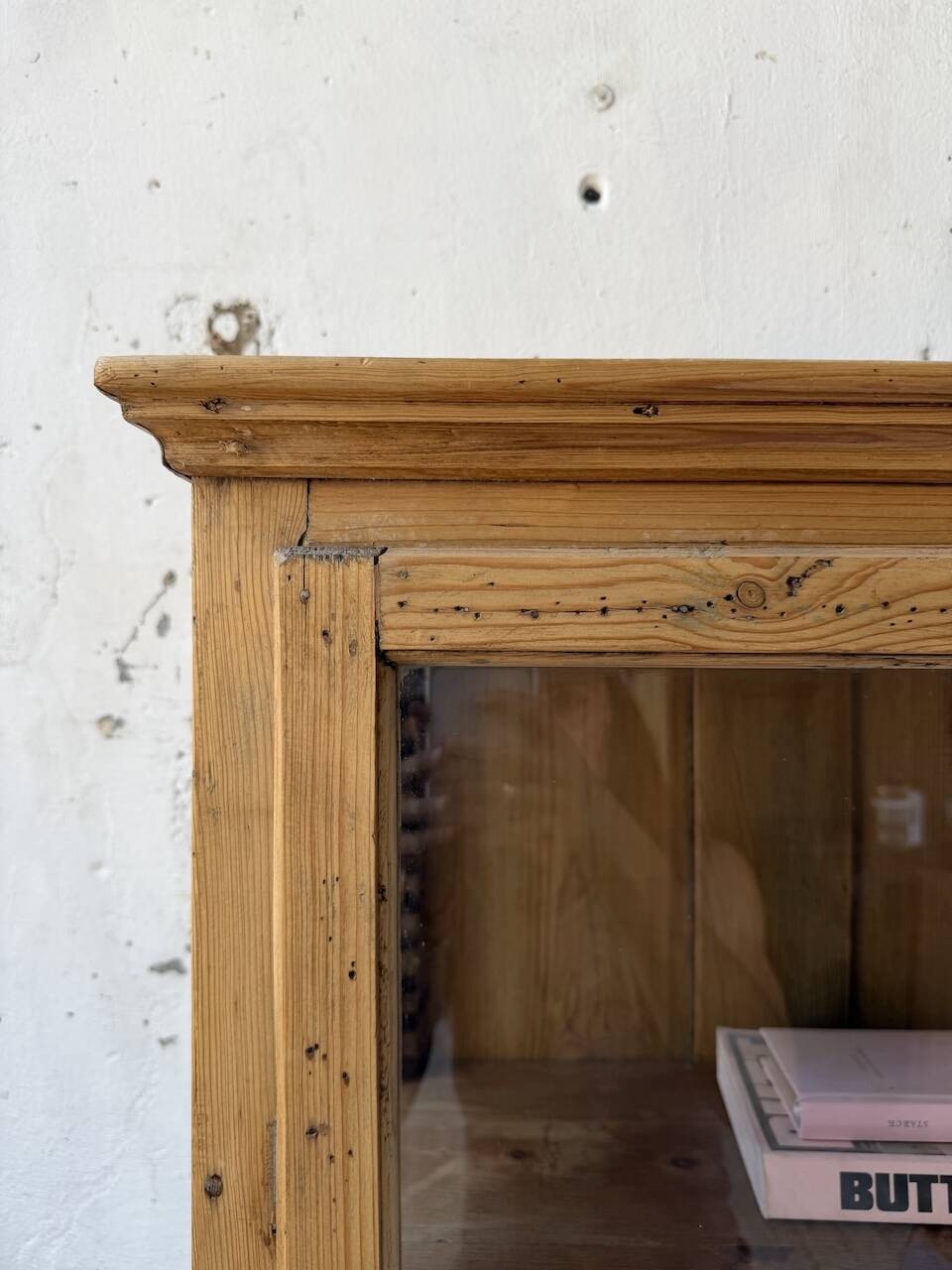 19th-century English pine display cabinet