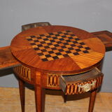 Louis xvi style hot water bottle table in marquetry around 1900