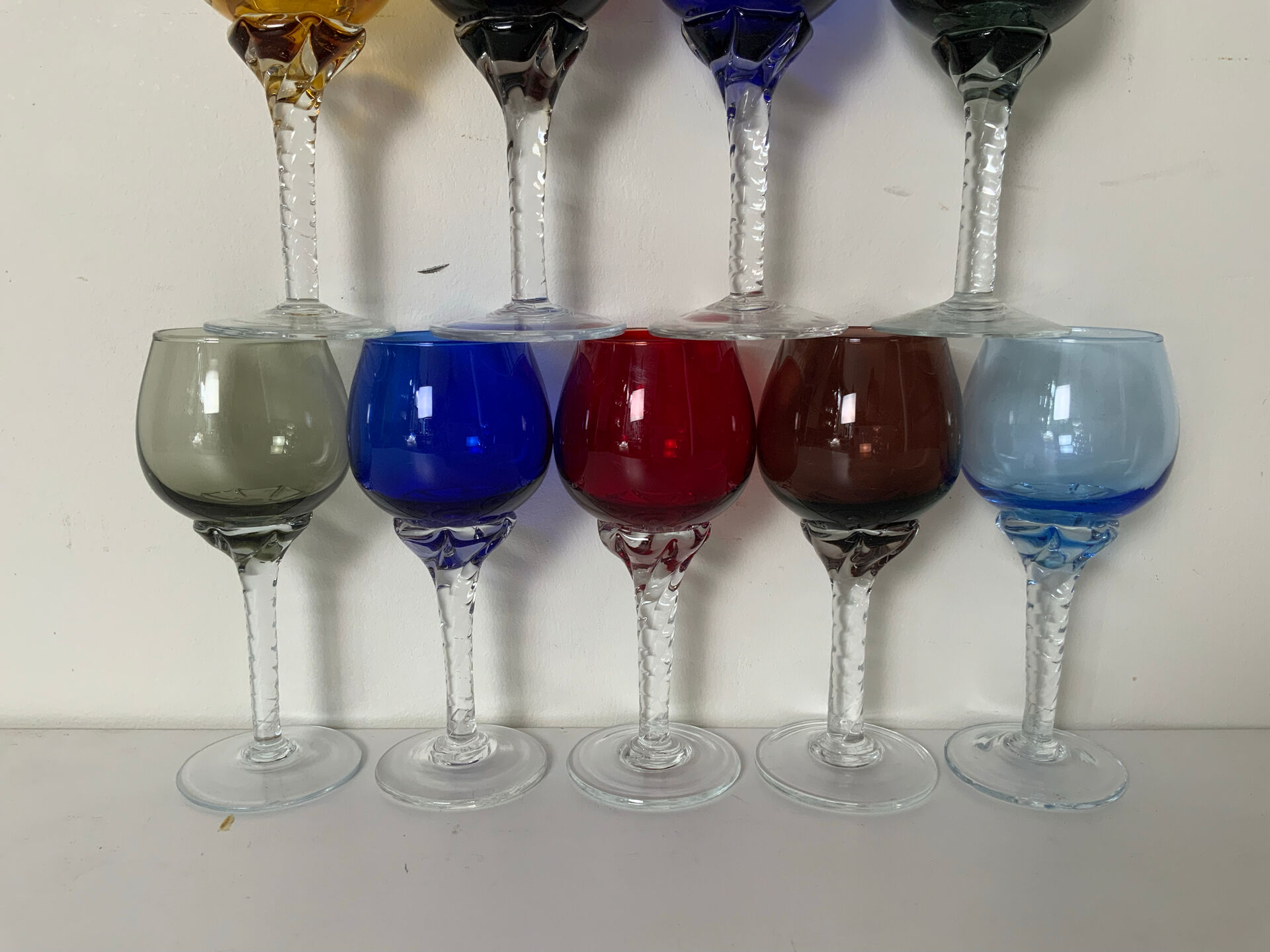 Set of 10 antique digestif glasses.