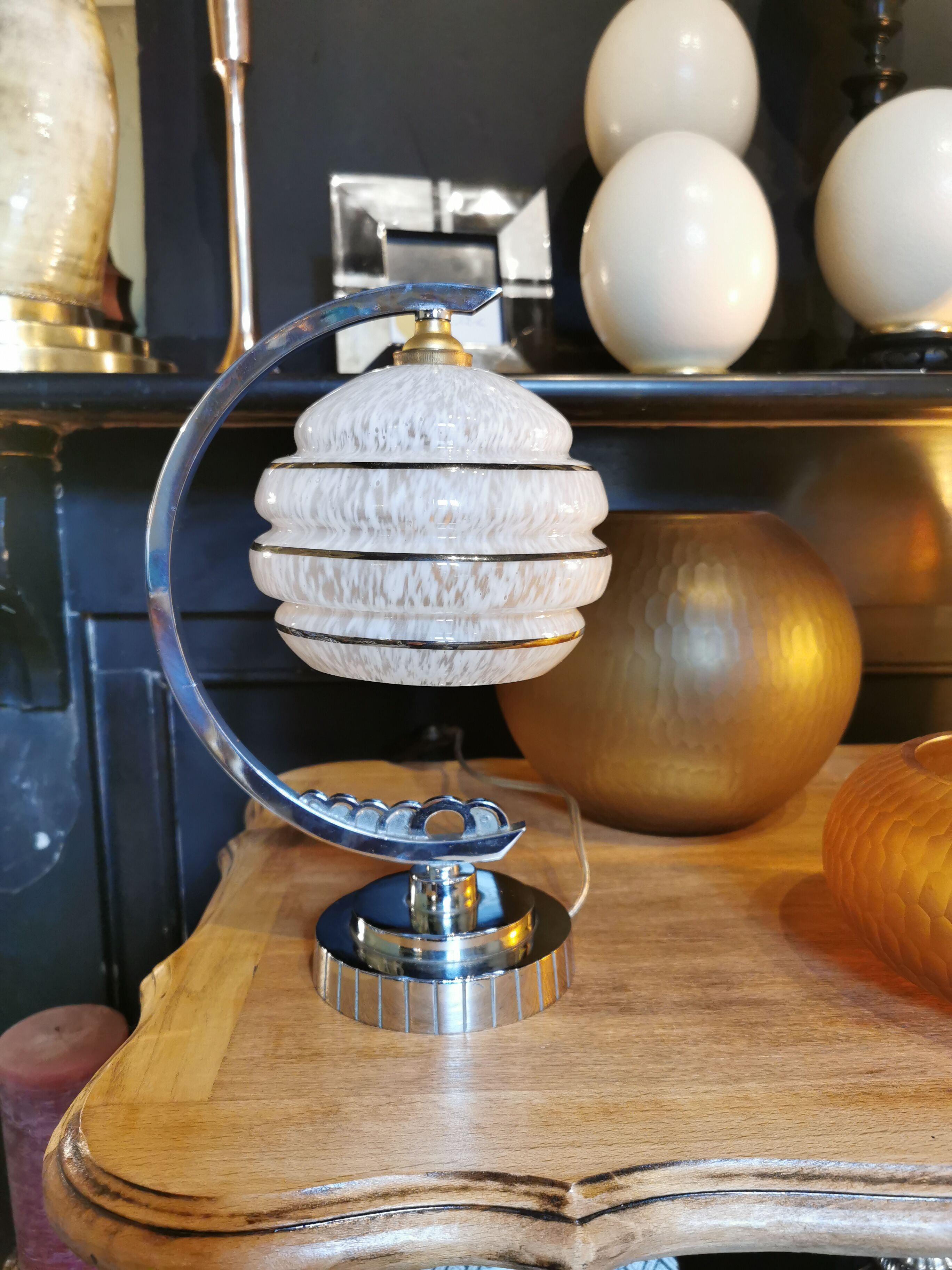 Half-moon chrome art deco lamp