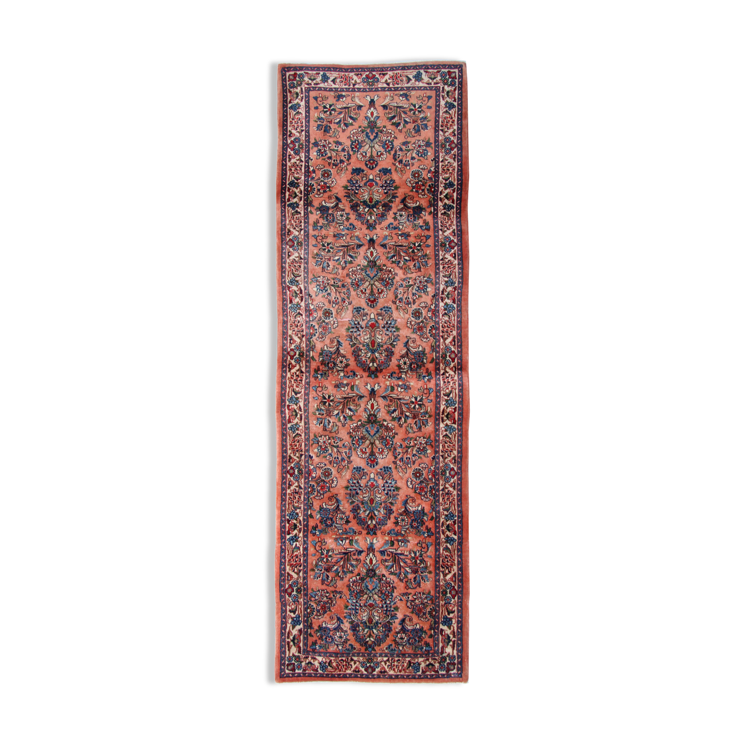Traditional pink wool persian runner rug handwoven oriental wool carpet runner 85x295cm