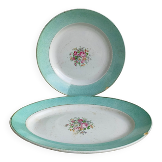 Set of 2 Fénal Badonviller porcelain serving dishes