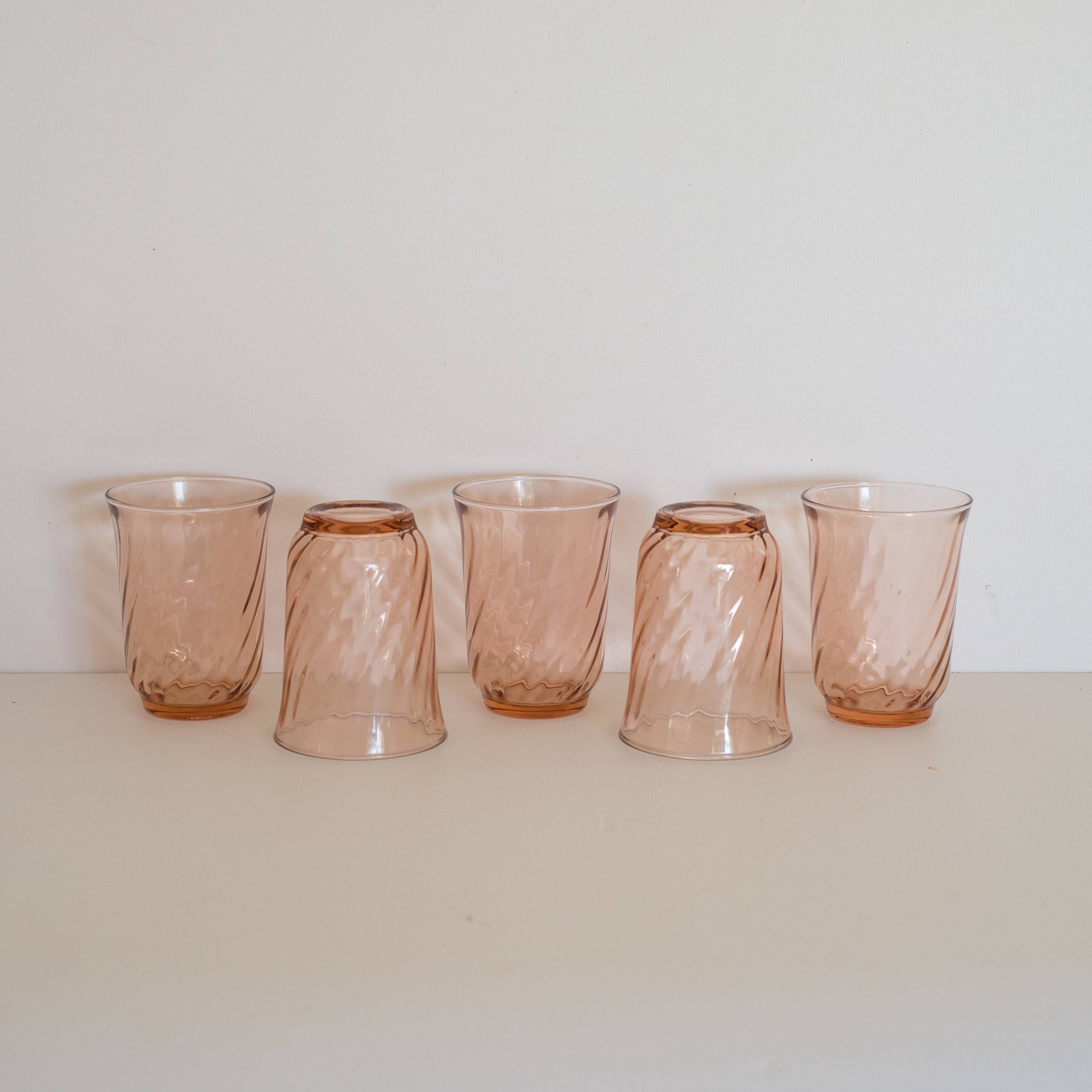Set of 5 pink Rosaline glasses - Arcoroc France
