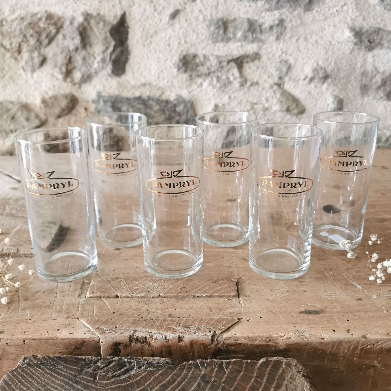 6 vintage Pampryl glasses