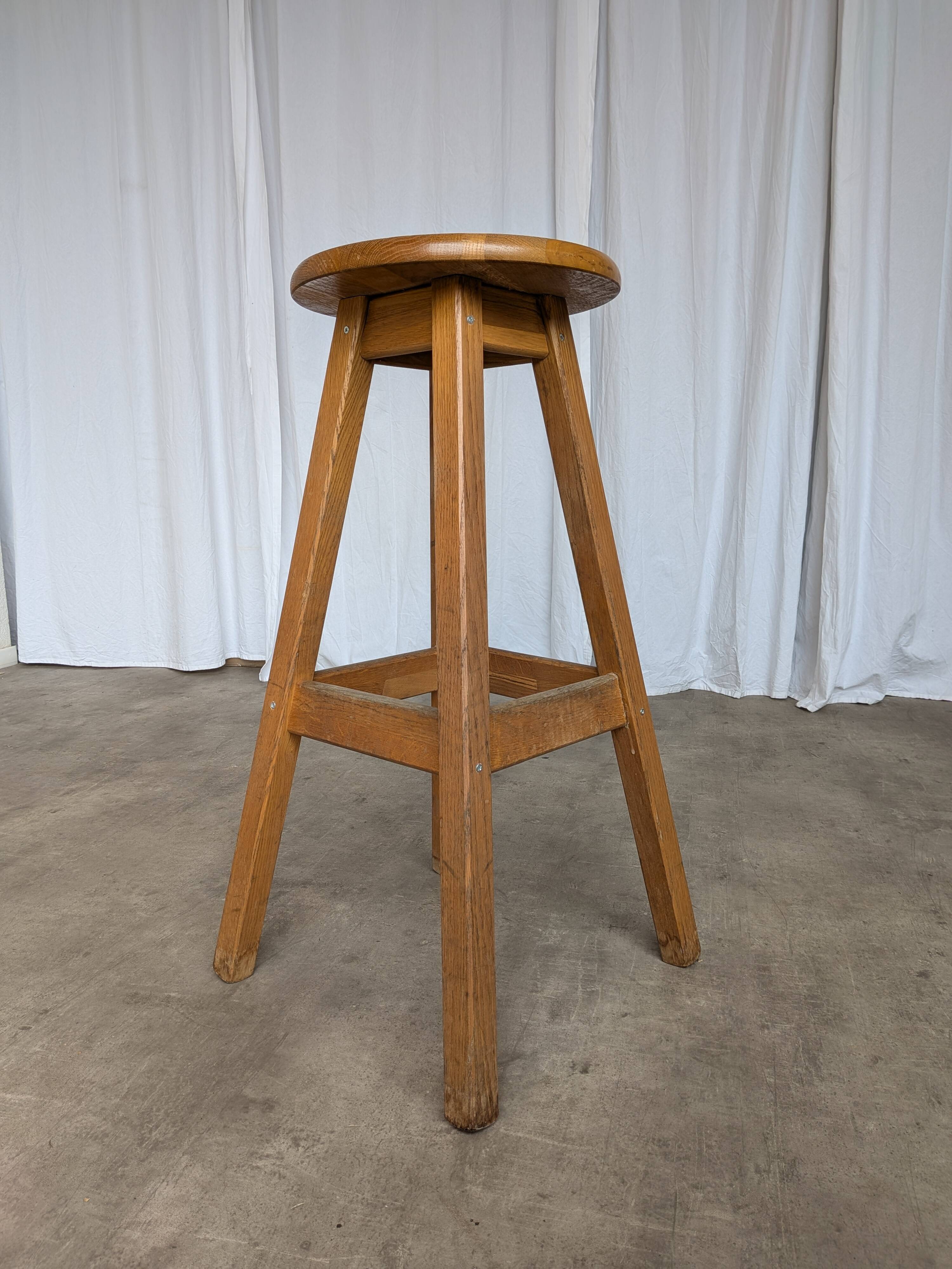 Vintage Oak Bar Stool: 1980s Yugoslavian Industrial High Chair