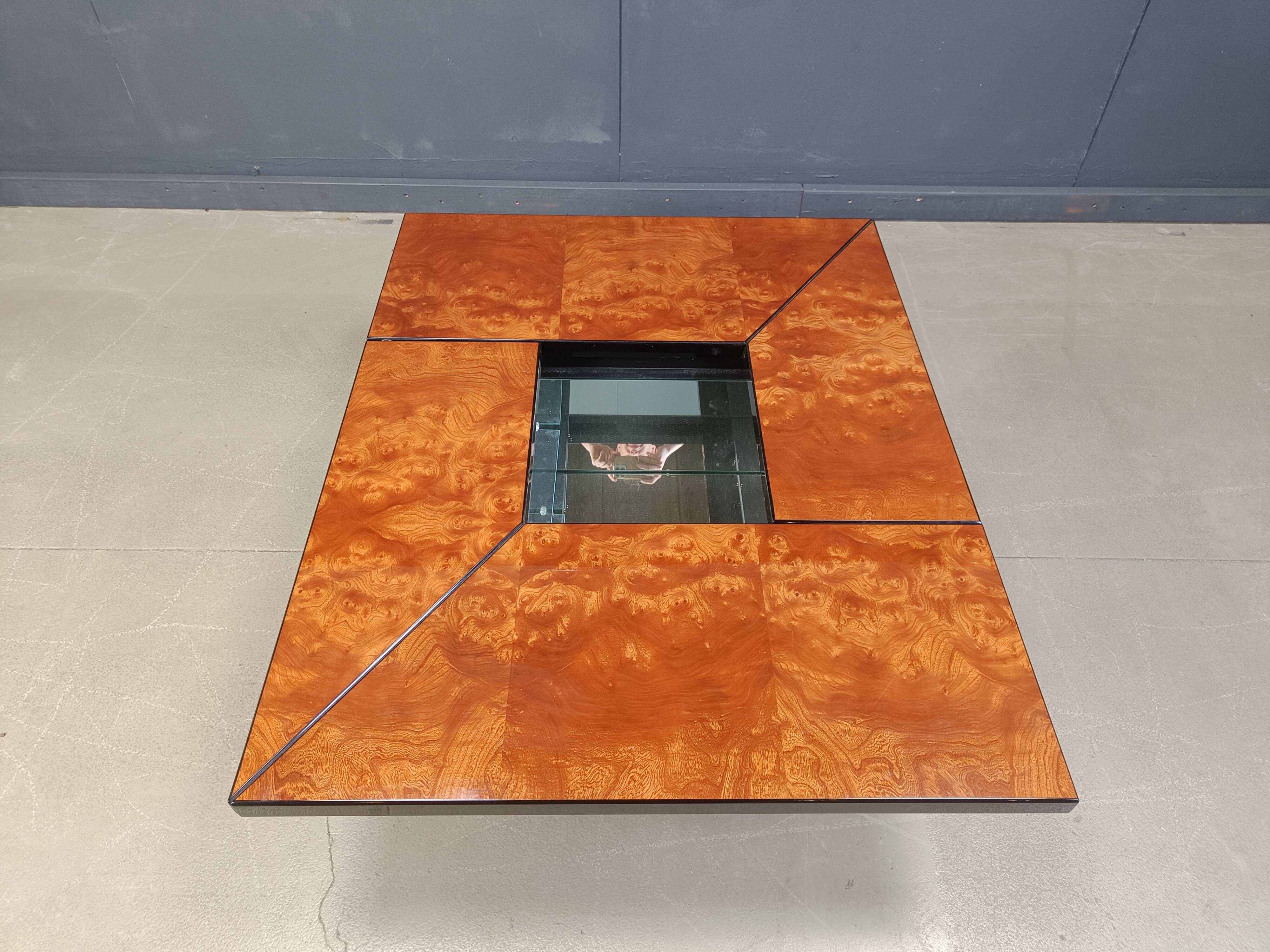 Vintage burl wood hidden bar coffee table, 1970s
