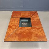 Vintage burl wood hidden bar coffee table, 1970s