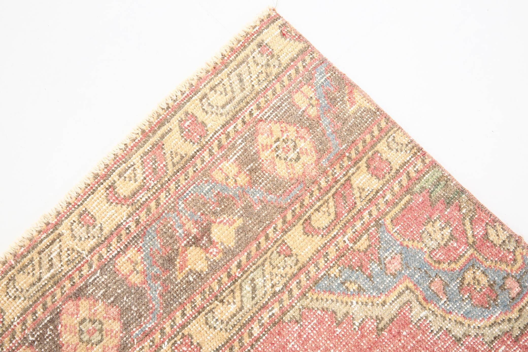 3x12 Pale Red Cream Soft Wool Vintage Runner Rug
