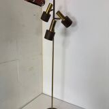 Lampadaire vintage moderniste marron et laiton à 3 spots, années 1960