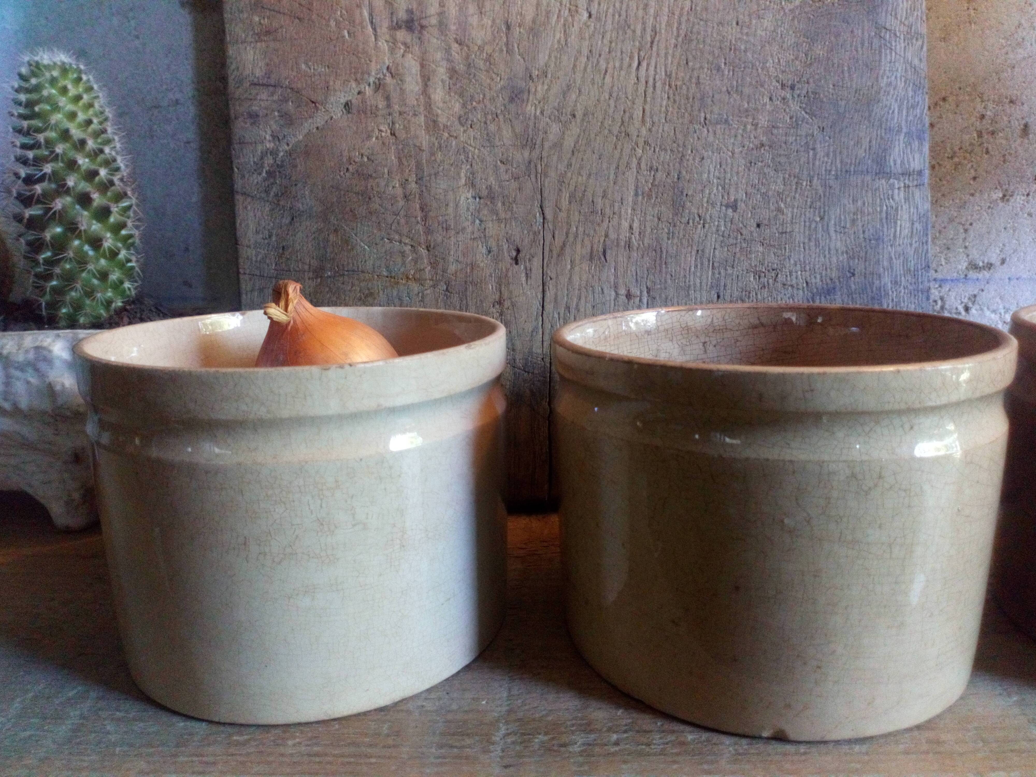 Three XXeme jam jars in glazed earth