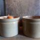 Three XXeme jam jars in glazed earth