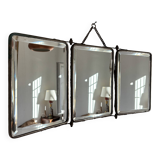 Miroir vintage 1930 triptyque barbier cristal biseauté- 25 x 58 cm