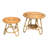 Pair of rattan tripod coffee tables 1950
