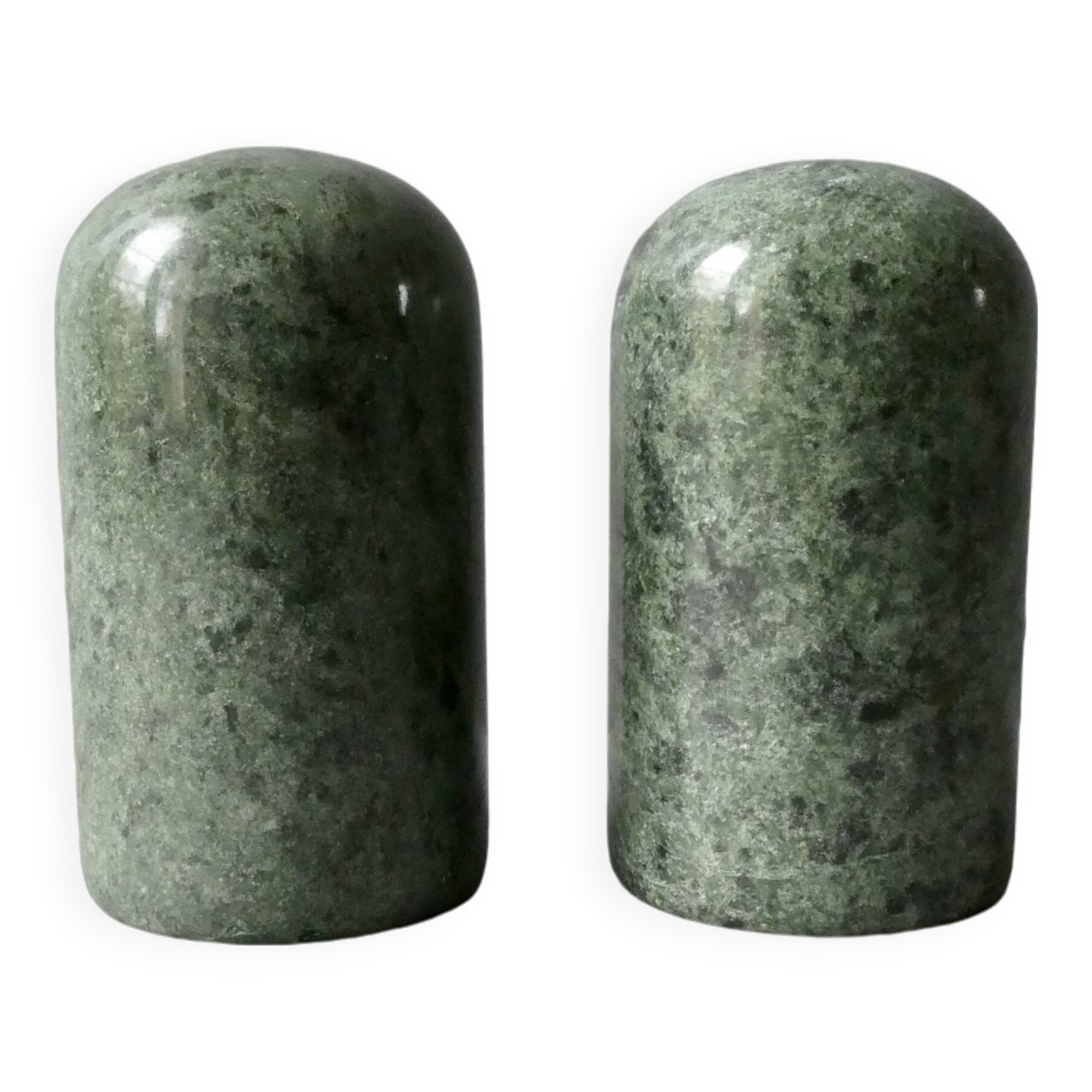 Green marble salt and pepper shakers, 1980s