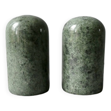 Green marble salt and pepper shakers, 1980s