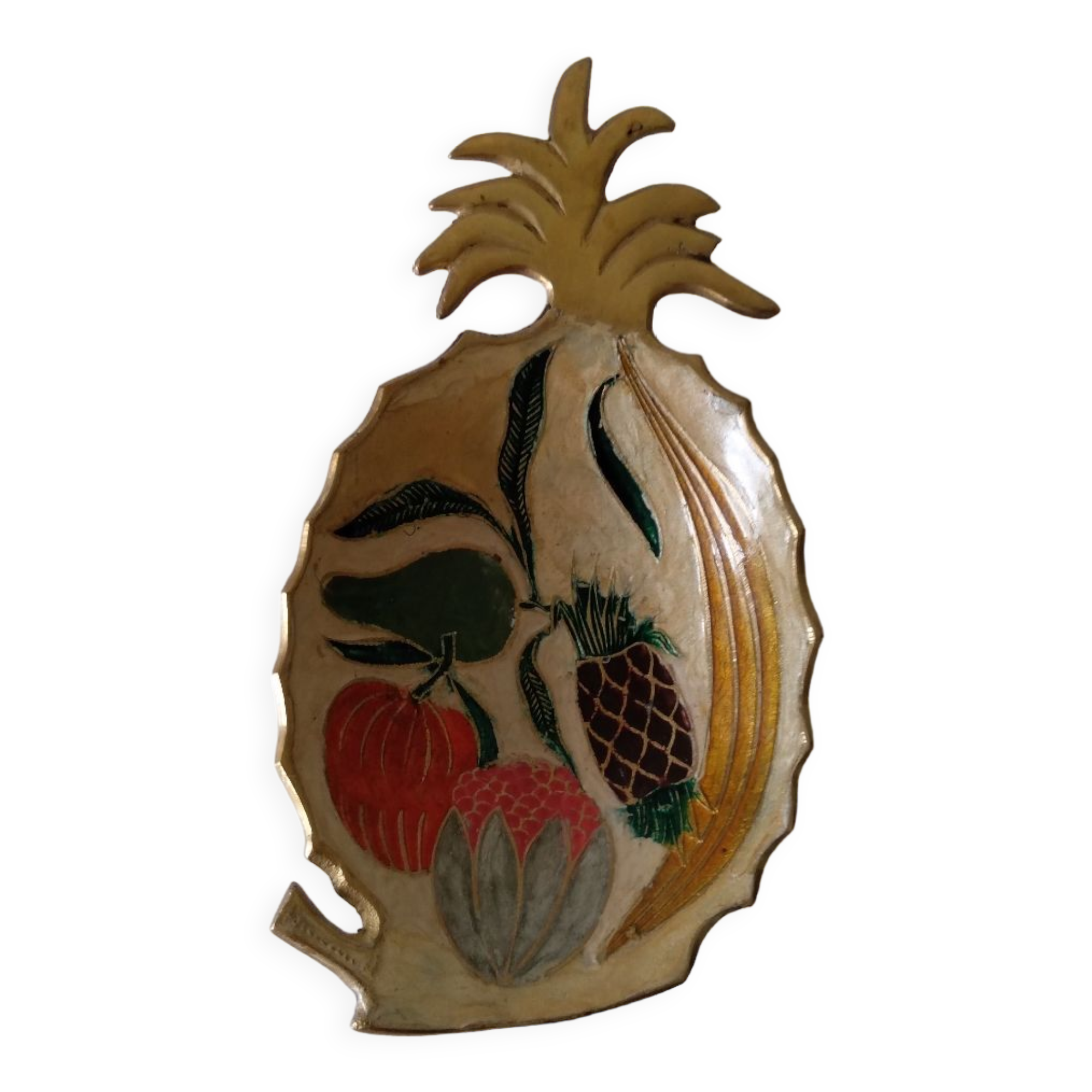 Empty pocket pineapple enamelled brass