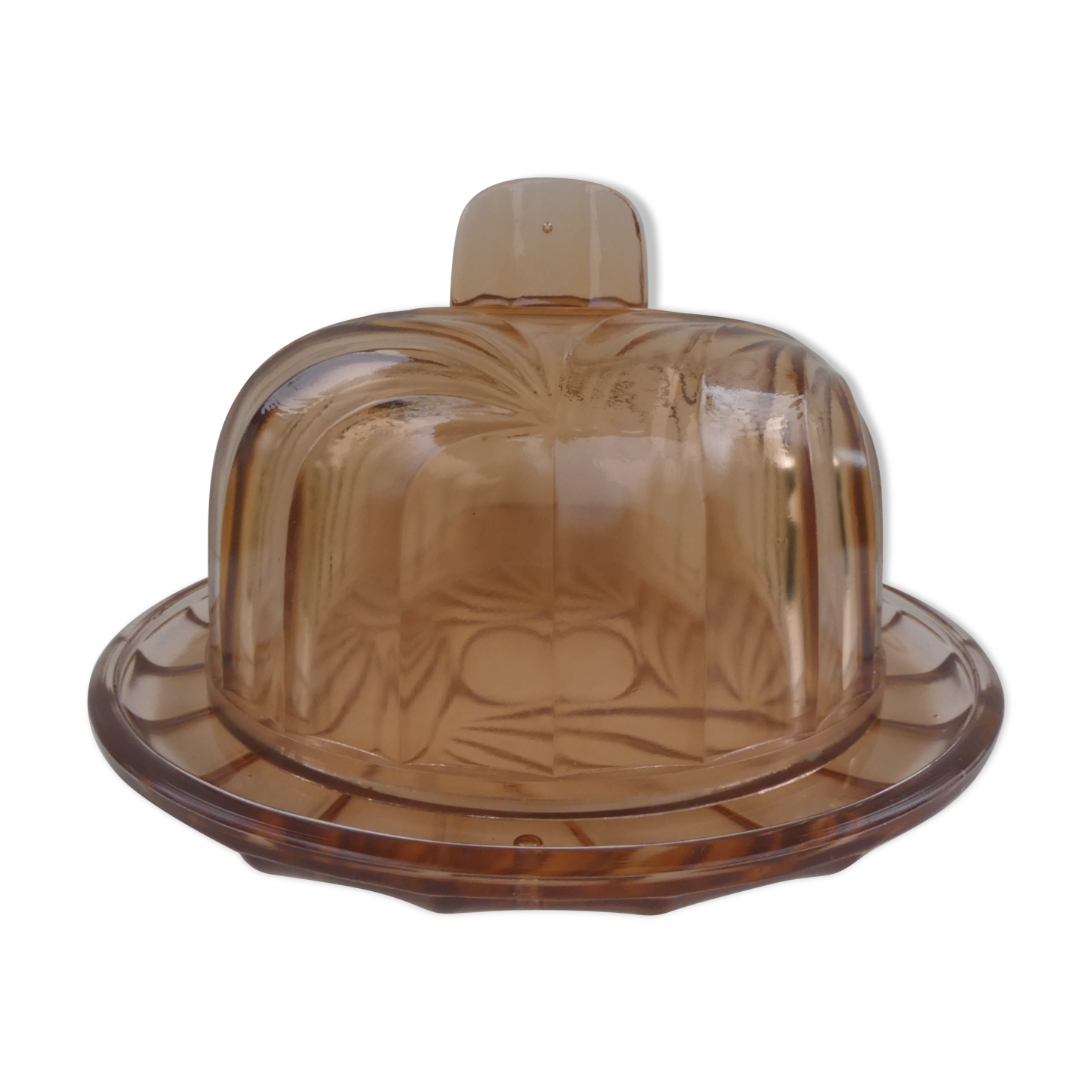 Old vintage pink glass cheese bell