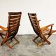 Pair of wooden folding garden chairs with table, 1950s