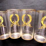 Set de 4 verres cristal fin émaillé de palmes et de noeud Louis XVI à l'or fin