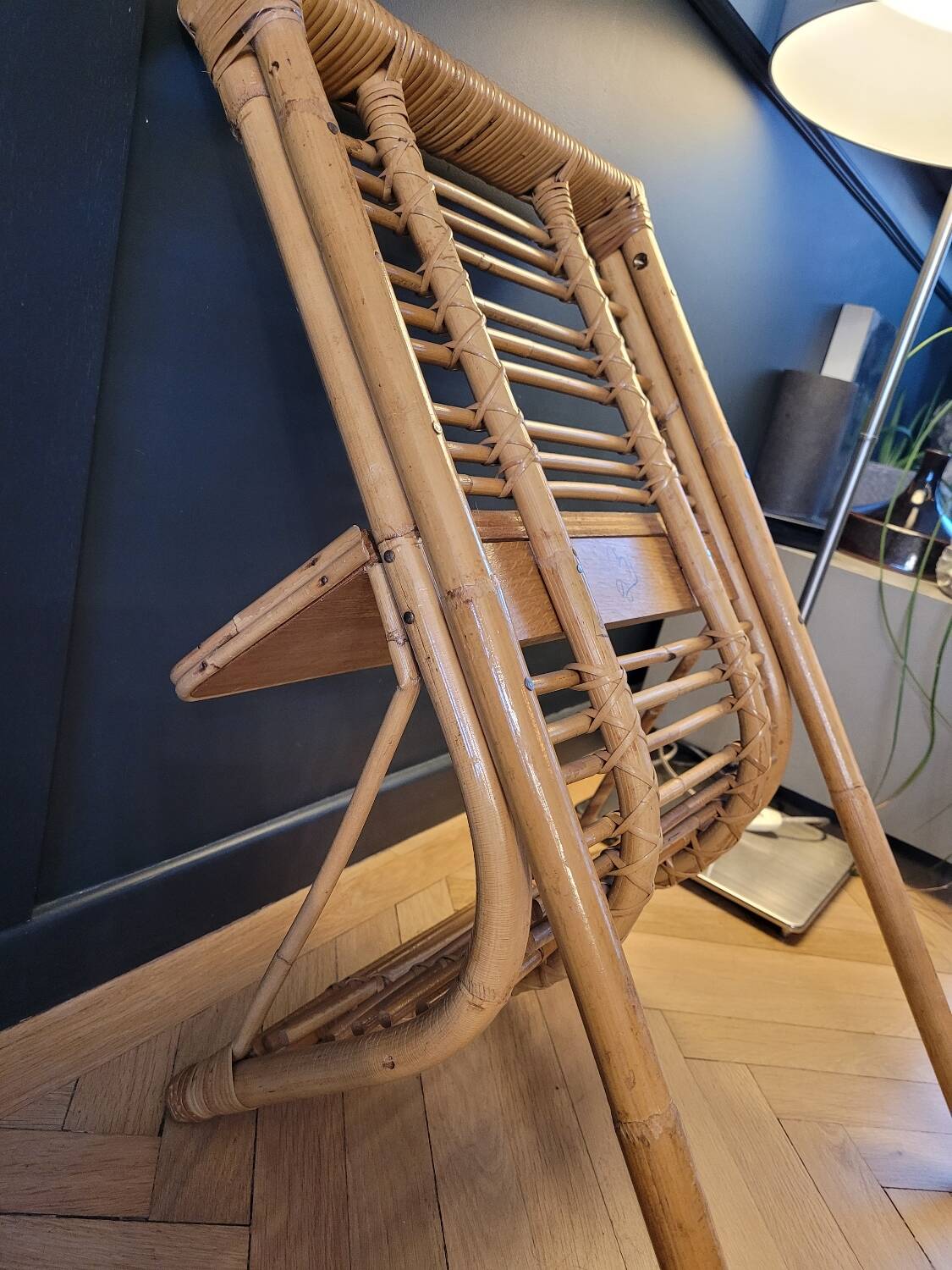 Vintage bamboo and rattan wall shelf