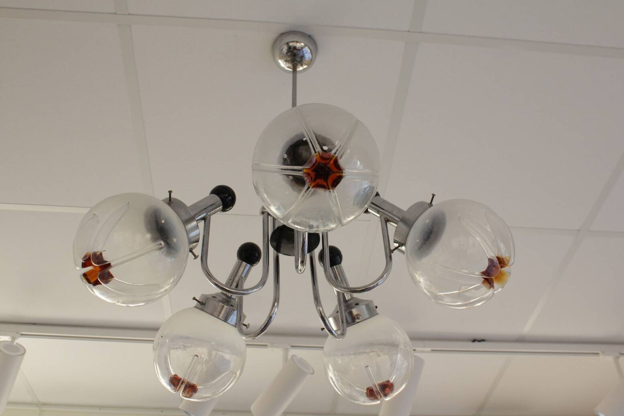 Chandelier with 5 arms of lights, Mazzega style, 1970