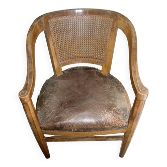 Very old cabriolet armchair & leather seat