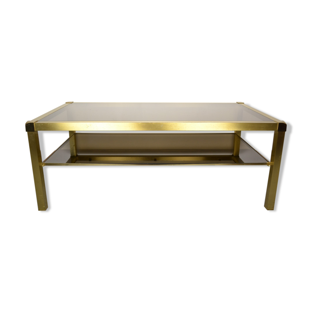 Table Basse Vintage Italienne 80’s – Laiton, Fer Et Verre, 130x70cm, Design Unique