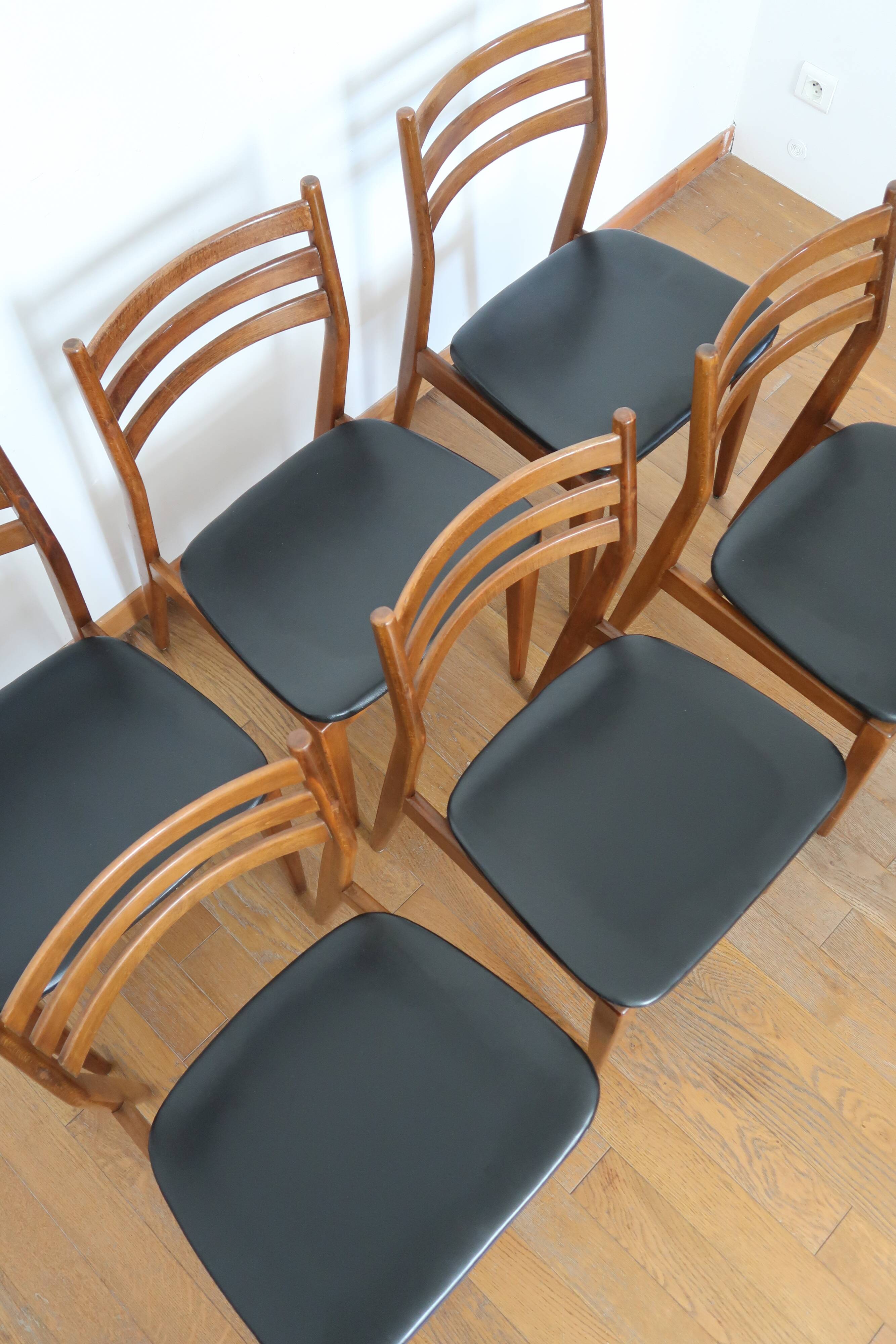 6 Scandinavian beech skai chairs