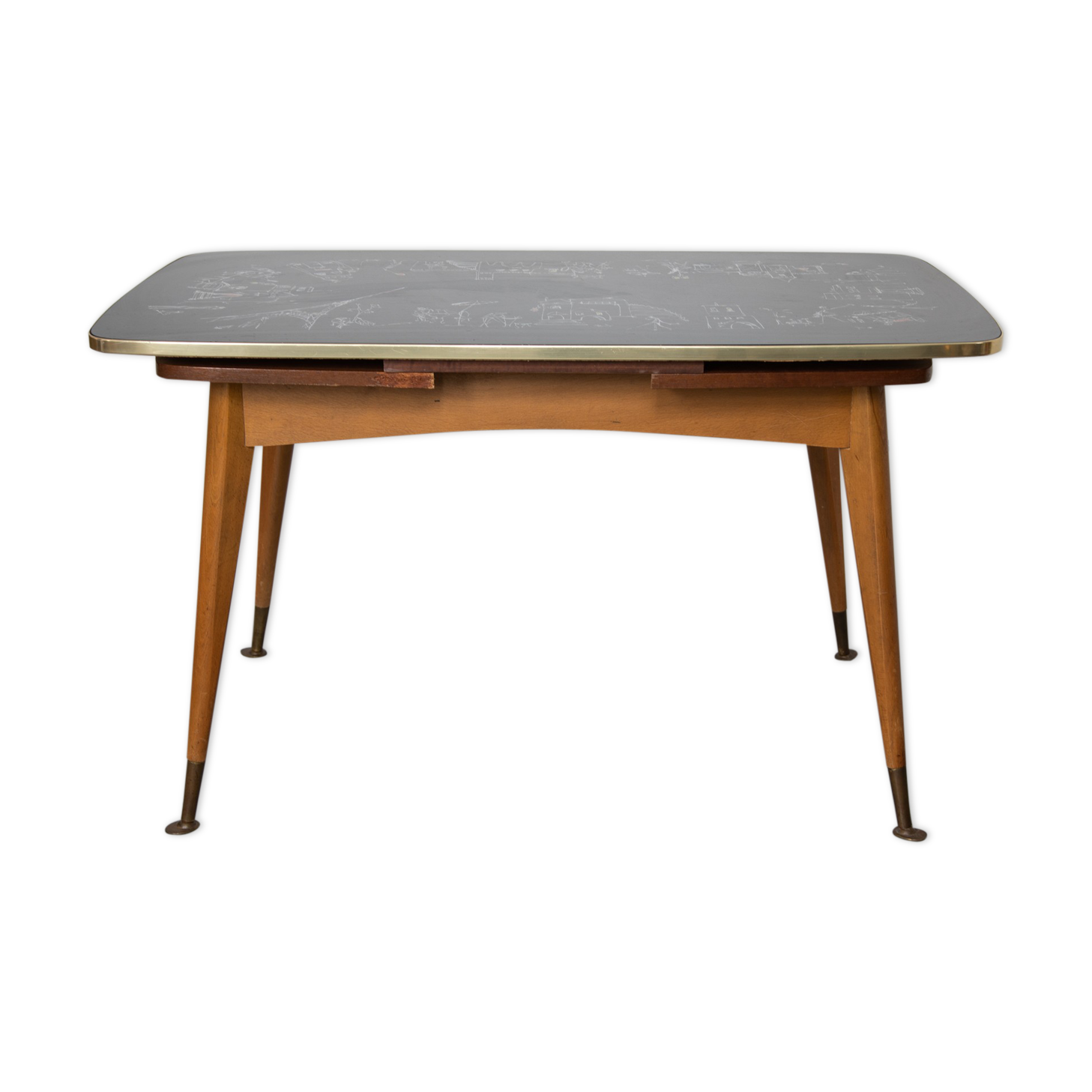 Table à manger réglable avec scène parisienne graphique, des années 1950