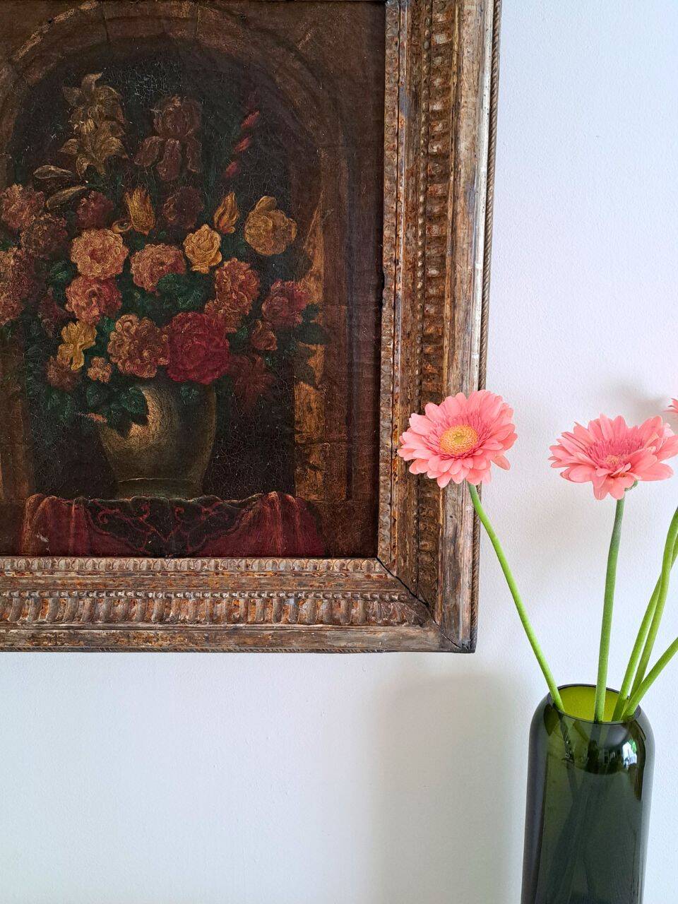 Old table from the 19th century – Floral still life, oil on canvas.