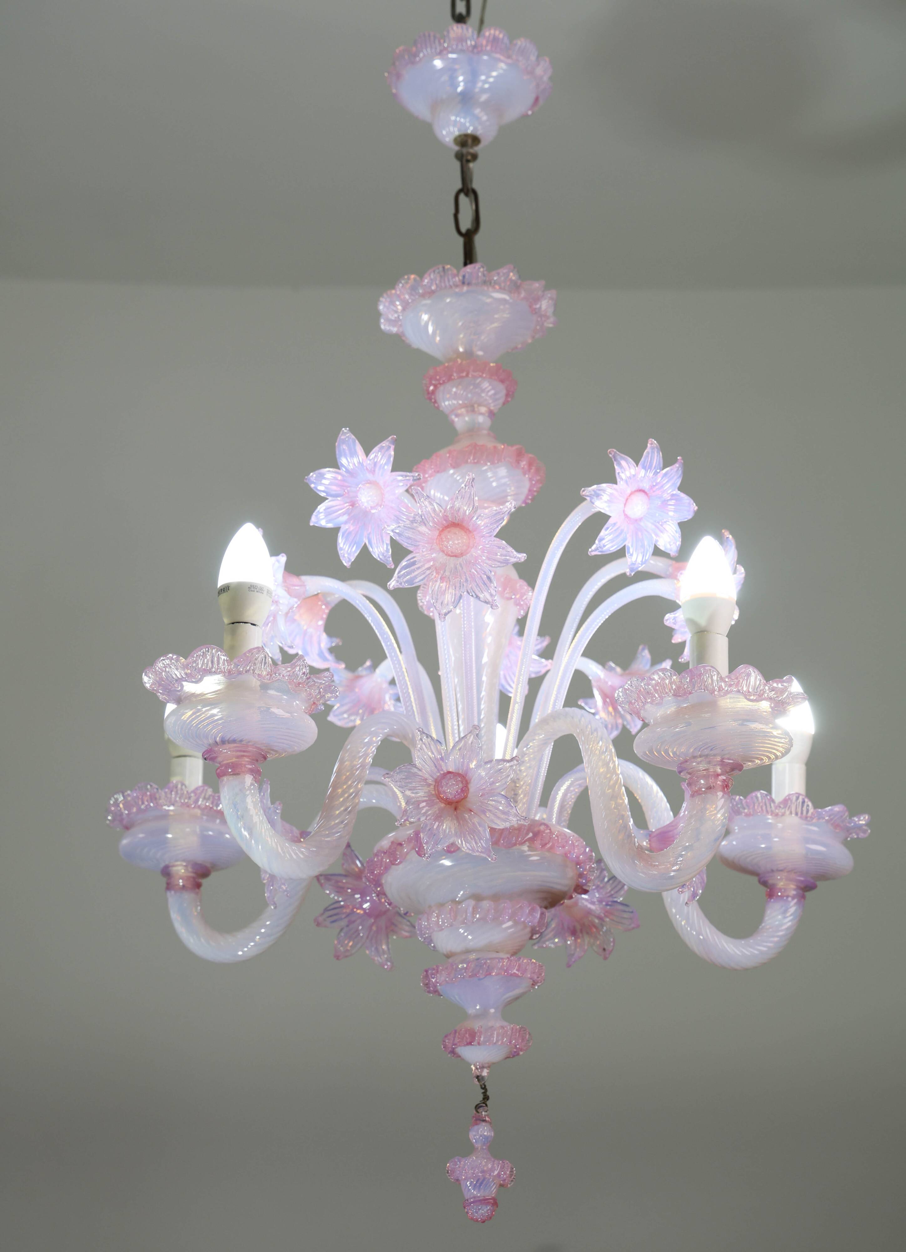 Extraordinary Murano Glass Chandelier adorned with Pink Flowers