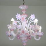 Extraordinary Murano Glass Chandelier adorned with Pink Flowers