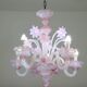 Extraordinary Murano Glass Chandelier adorned with Pink Flowers