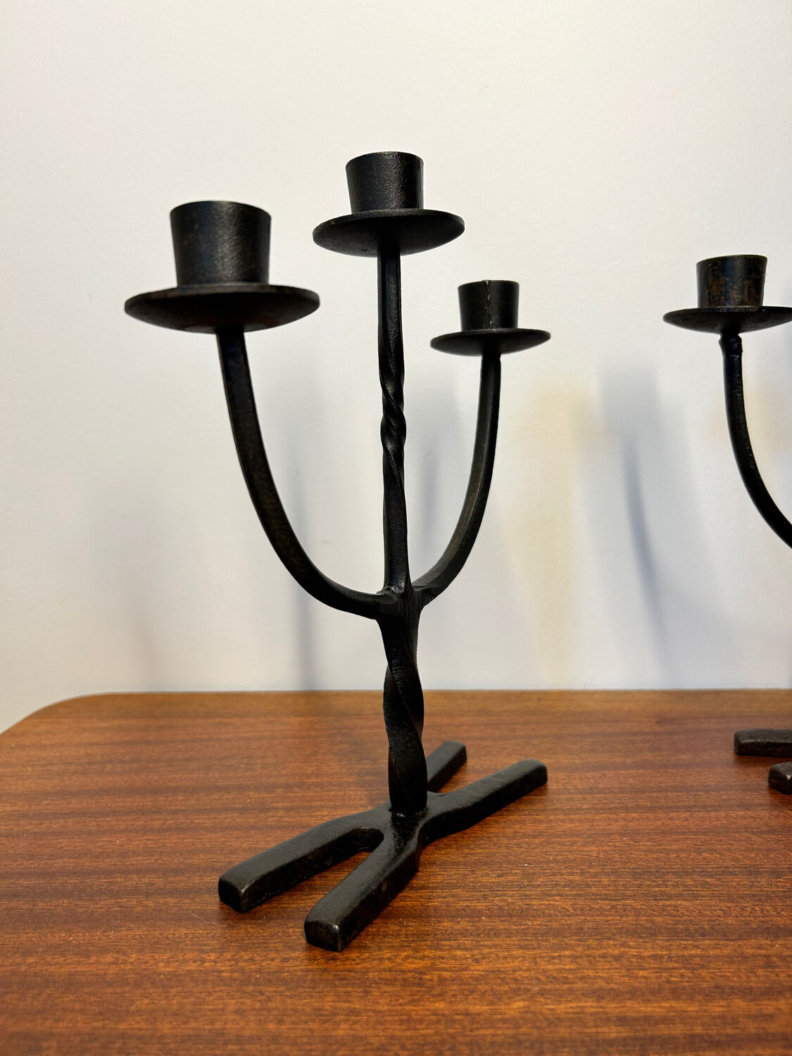 Brutalist wrought iron candlesticks from the 60s
