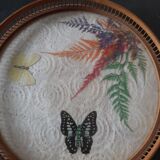 Vintage bamboo tray with butterflies