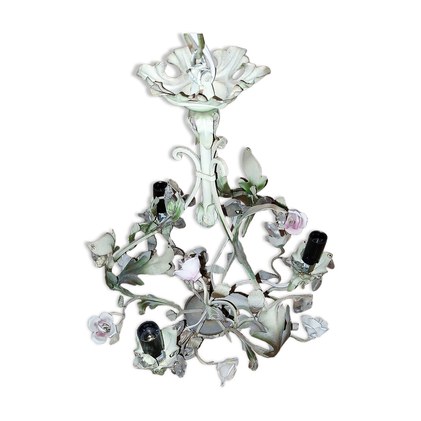 Painted metal and porcelain chandelier