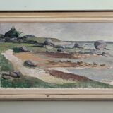 1962 Mid-Century Modern "Rockpools" Swedish Landscape Oil Painting, Framed