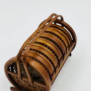 Vintage wooden coaster holder with 6 butterfly coasters.