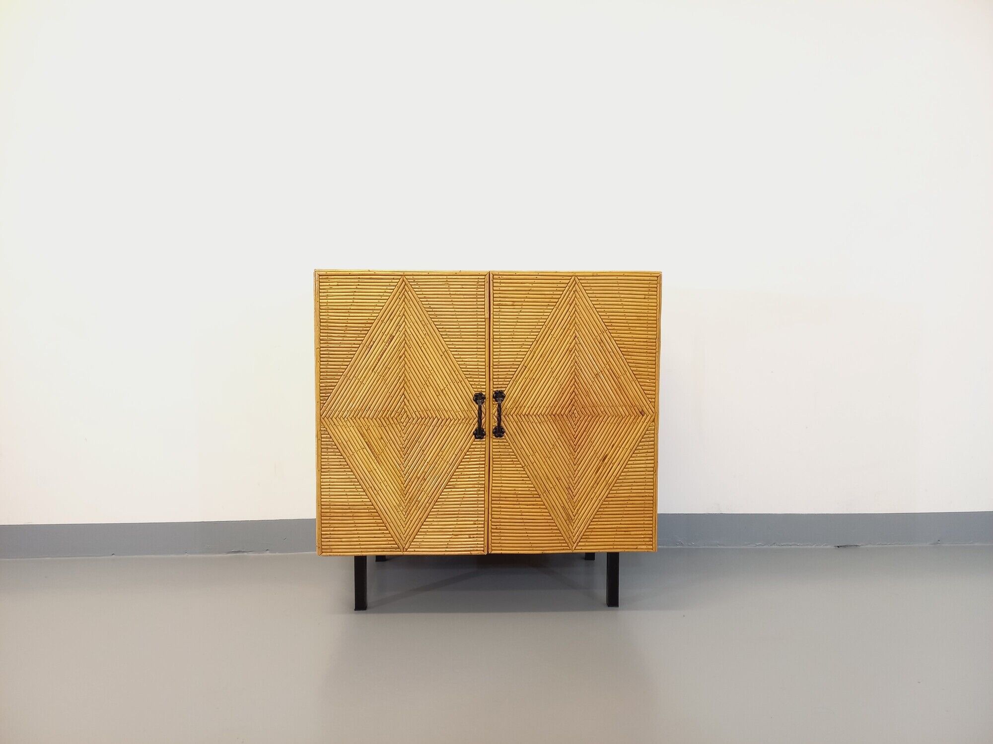 Vintage rattan, wood and metal storage cabinet from the 60s